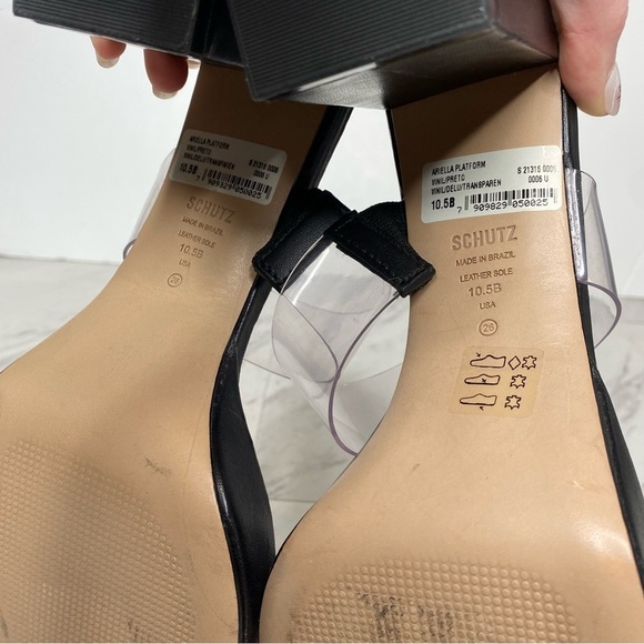 Schutz Ariella Platform Vinyl Black Block Heel Sandal 10 1/2 - Picture 11 of 14
